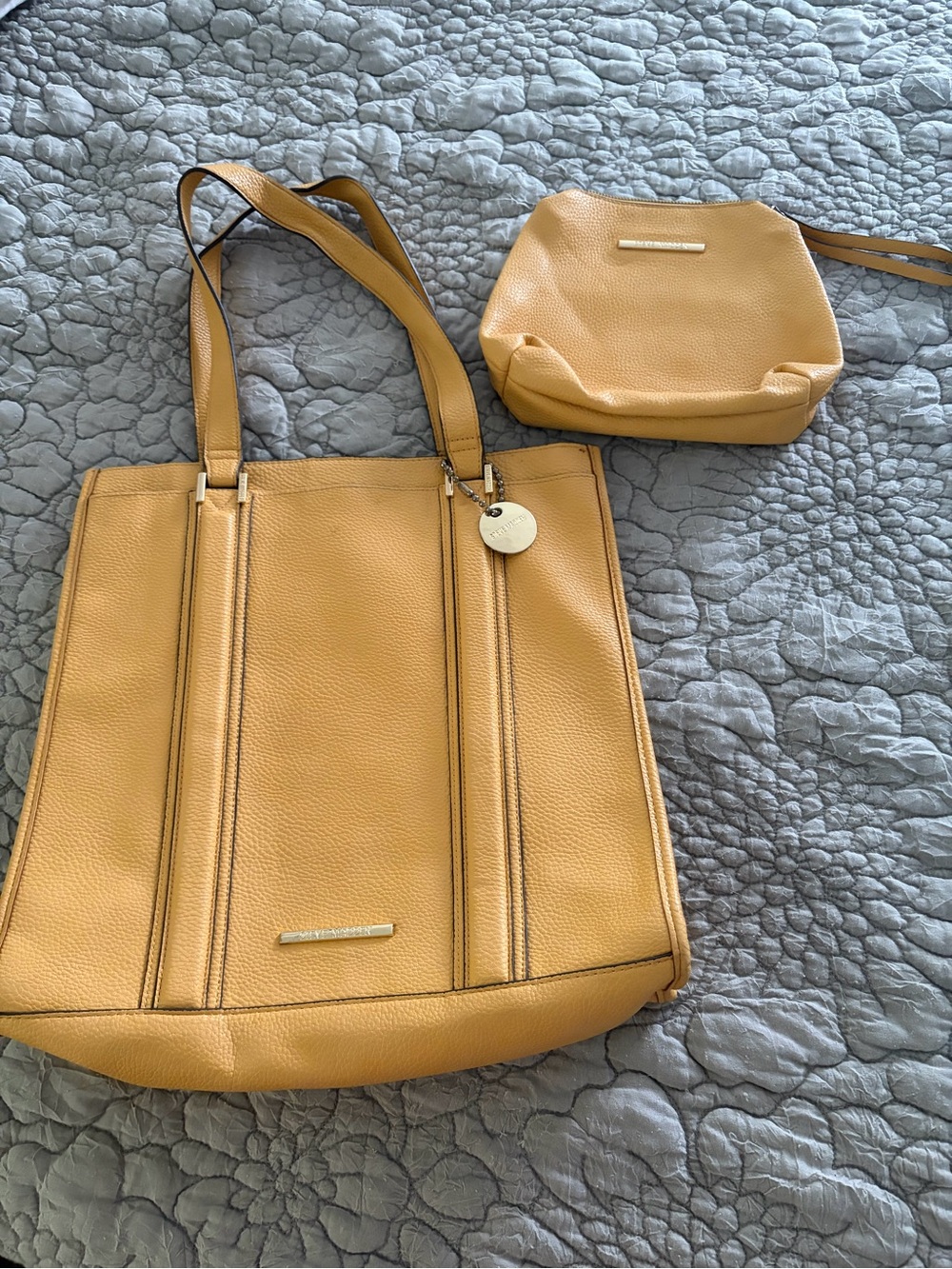 Steve Madden Yellow Pebbled Faux Leather Large Tote & Cosmetic Bag 2-Piece Set